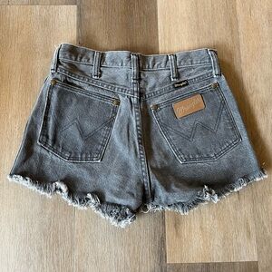 Wrangler Faded Grey High Waisted Denim Shorts w/ Frayed Edge